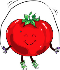 beautiful ripe tomato jumping rope