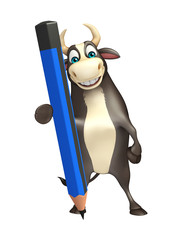 Bull cartoon character  with pencil