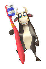 Bull cartoon character  with tooth brush