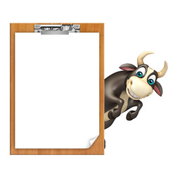 Bull cartoon character  with exam pad