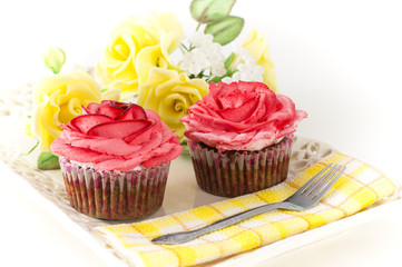  Chocolate muffin with sweet flowers