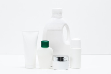 Plastic packaging for household chemicals.