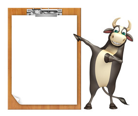 Bull cartoon character  with exam pad