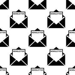 Icono plano patrón con sobre con texto NEWSLETTER sobre fondo blanco