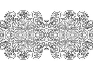 Abstract seamless floral border coloring page isolated on white
