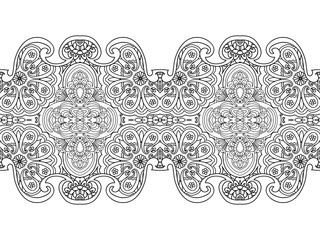 Abstract seamless floral border coloring page isolated on white
