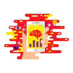 Brain training, mobile app, online education vector illustration