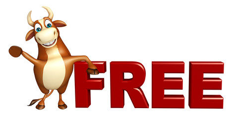 Bull cartoon character with free sign
