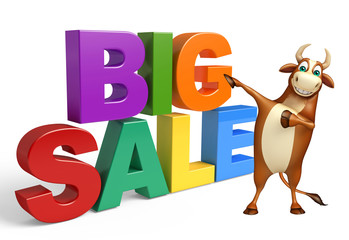 Bull cartoon character with big sale sign