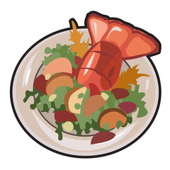 Boiled lobster with garnish. Vector isolated