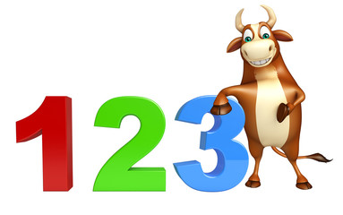cute Bull cartoon character with 123 sign