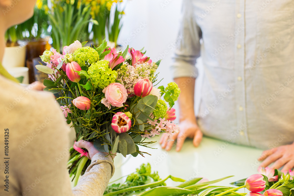 Canvas Prints close up of florist woman and man at flower shop