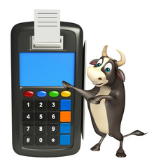 Bull cartoon character with swap machine