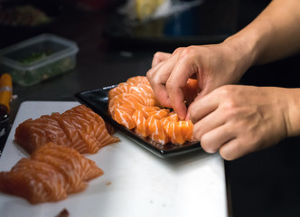 arrange salmon sashimi
