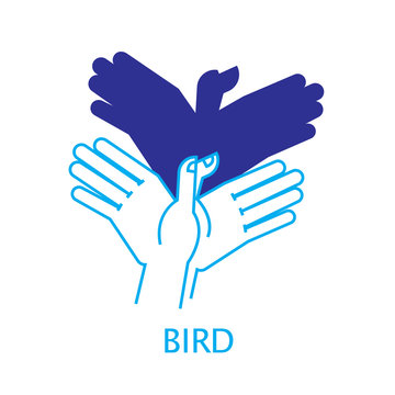 Vector Illustration Of Shadow Hand Puppet Bird.