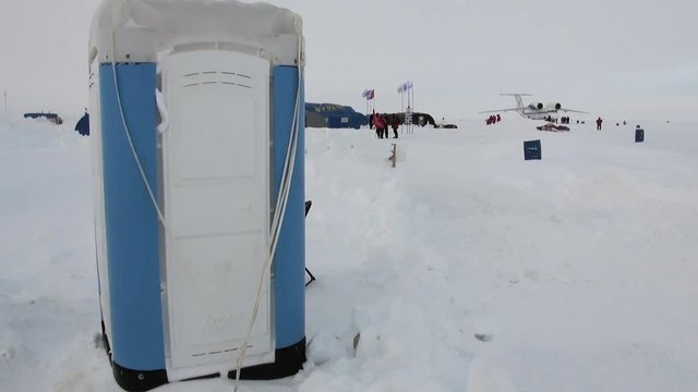 Toilet at the North Pole in Arctic. ICE CAMP BARNEO, ARCTIC - APRIL, 2010:  Drift station on frozen Ocean near North Pole. With its integrated ice runway, caters for air borne tourist industry.