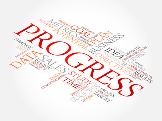 Progress word cloud, business concept