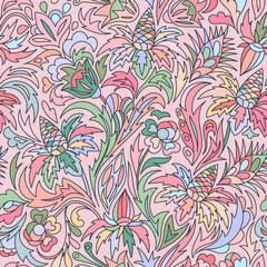Doodle colorful floral hand draw pattern. Vector illustration.