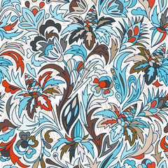 Doodle colorful floral hand draw pattern. Vector illustration.