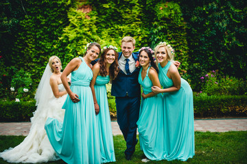 Couple and bridesmaids