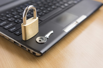 security lock on computer - computer security concept - selective focus