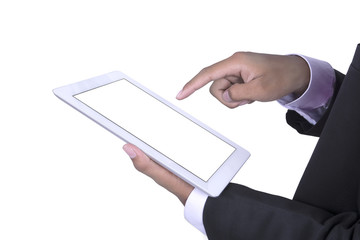Businessman hand touching tablet