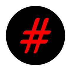 Hashtag sign. Red vector icon