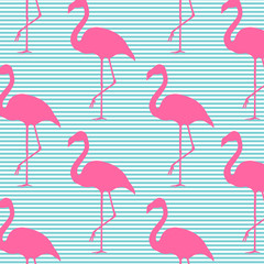 Obraz premium Seamless vector pattern background with pink flamingos. Design for decor and fabric