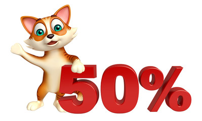 cute cat cartoon character with 50% sign