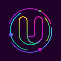 U letter with atoms orbits.