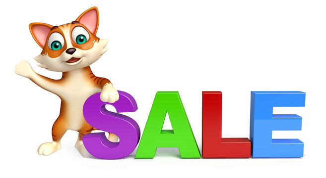 cat cartoon character with big sale sign