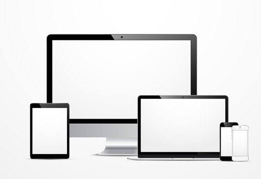 realistic set Monitors laptop tablet and phone vector