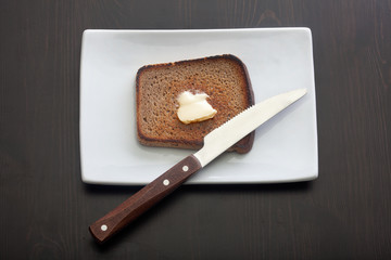 Toasted rye bread on the white plate