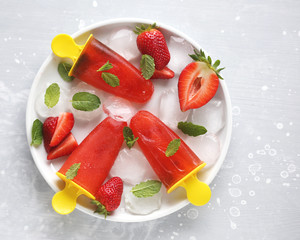 Homemade strawberry ice pops