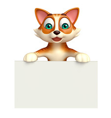 fun  cat cartoon character with white board