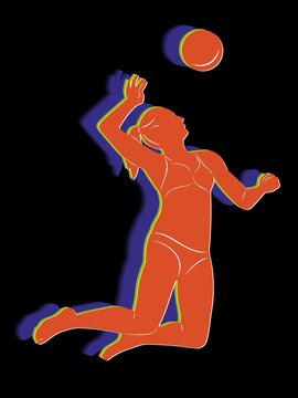 Silhouette of woman playing volleyball