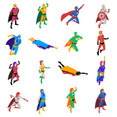 Fototapeta na wymiar Superhero Isometric Icons Set 