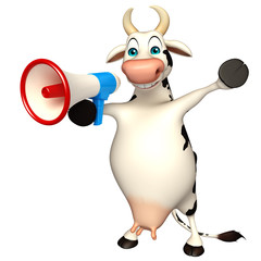 fun Cow cartoon character with loudspeaker