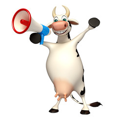 fun Cow cartoon character with loudspeaker