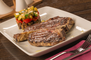 T bone steak with vegetables