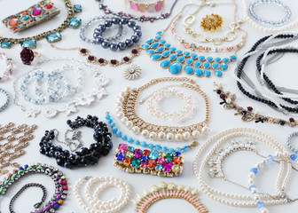 Fashion jewellery on white desk