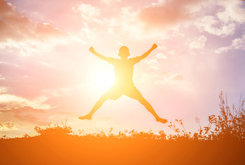  little boy jumping and having happy time, Sillhouette concept