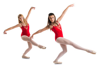 Fototapeta na wymiar Two girls dancing ballet