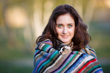 Happy girl with a cat