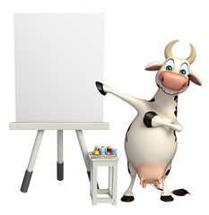 fun Cow cartoon character with white board