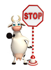 cute Cow cartoon character with stop sign