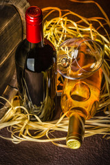 Fototapeta premium Still life with red wine and heart