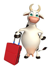 Cow cartoon character with travel bag