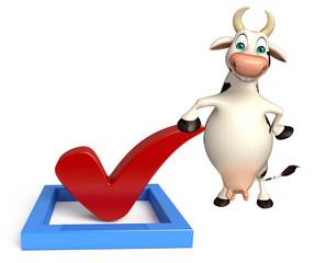 Cow cartoon character with right sign