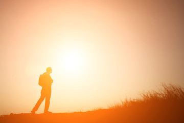 Silhouette man walking travel